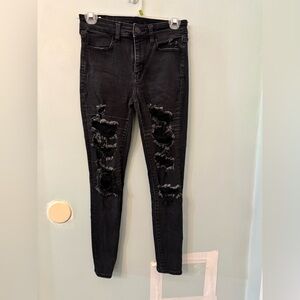 American Eagle Outfitters Black Distressed Skinny Jeans